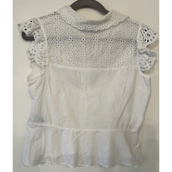 Walter Baker Eyelit flutter sleeve white Bib Collar Ruffle Shirt Small Coquette - Picture 6 of 11